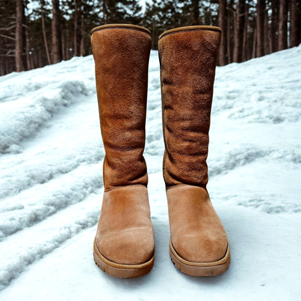 UGG Kara Chestnut Demi Wedge Classic Tall and Slim Boots Twinface and Suede